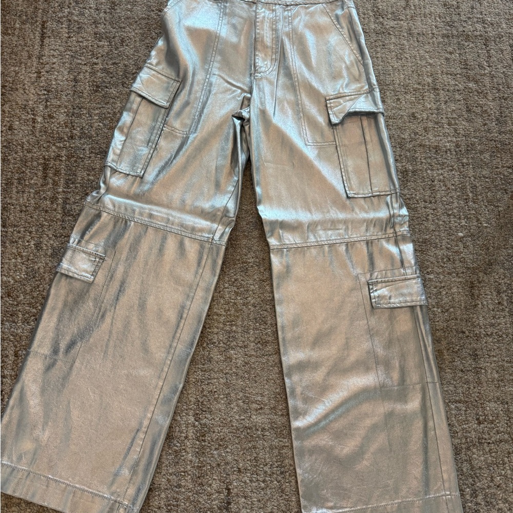 Zara Metallic Silver Cargo Pants